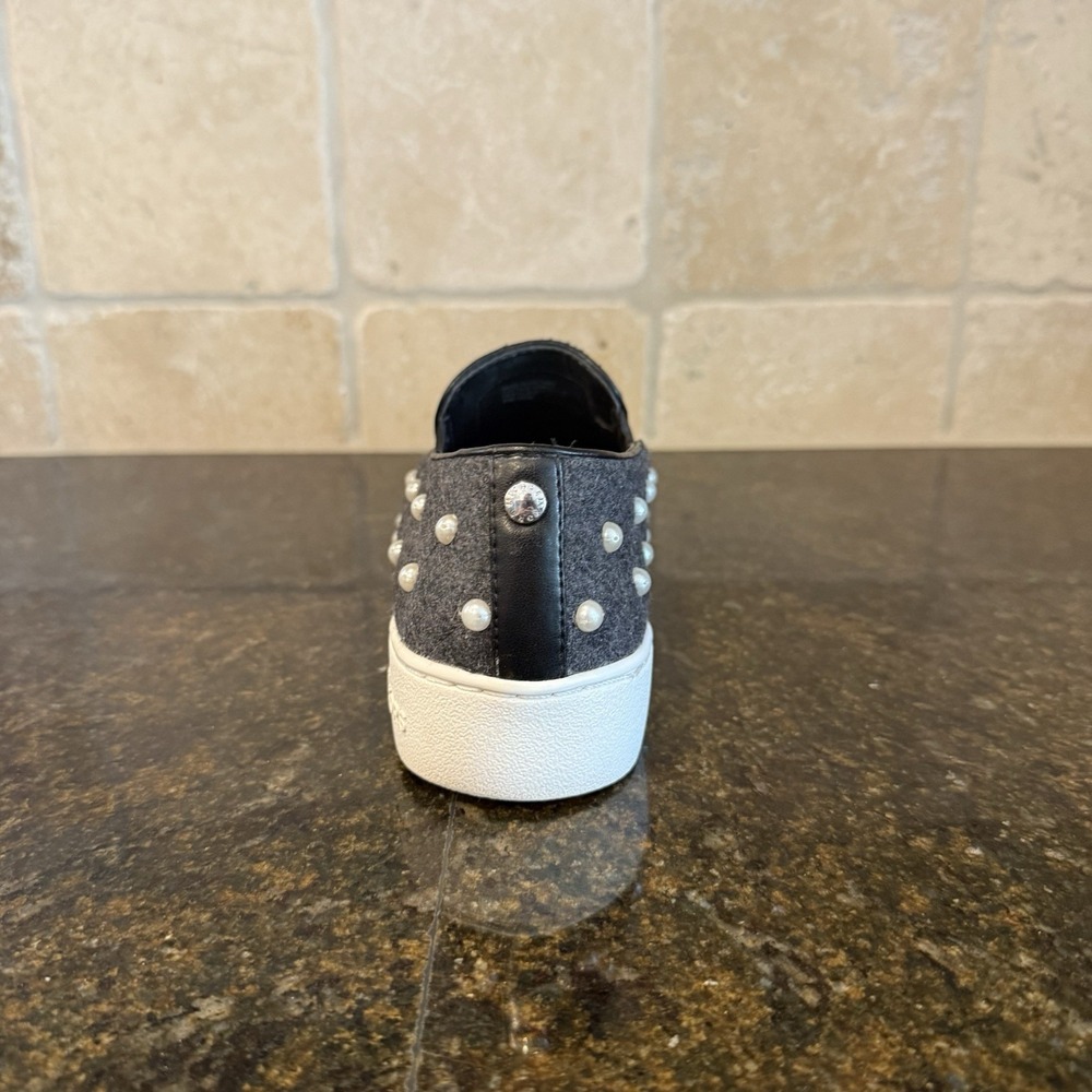 Michael Kors Grey Wool Pearl-Embellished Slip-On Sneakers - Picture 8 of 13